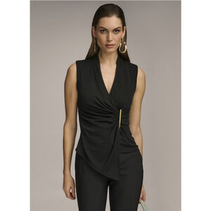 Donna Karan New York Women Sleeveless V-Neck Top Black Size S